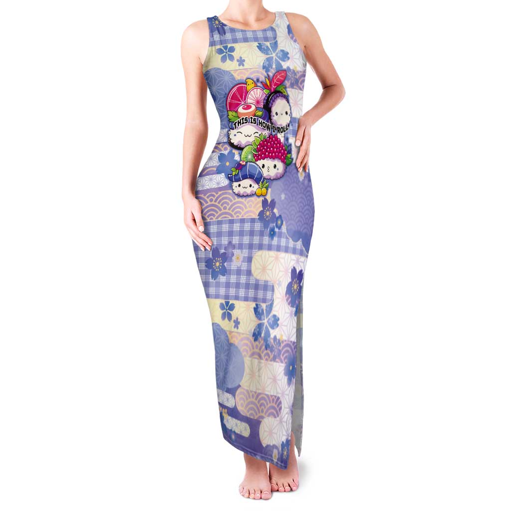 Personalized Japanese Kawaii Sushi Tank Maxi Dress Blue Wagara Palaka This Is How I Roll LT9 Women Blue - Polynesian Pride