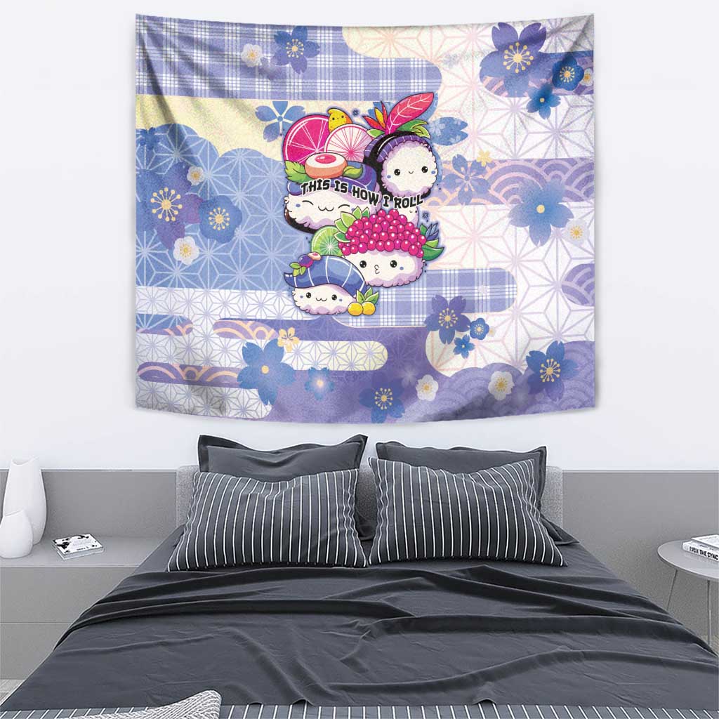 Japanese Kawaii Sushi Tapestry Blue Wagara Palaka This Is How I Roll LT9 - Polynesian Pride