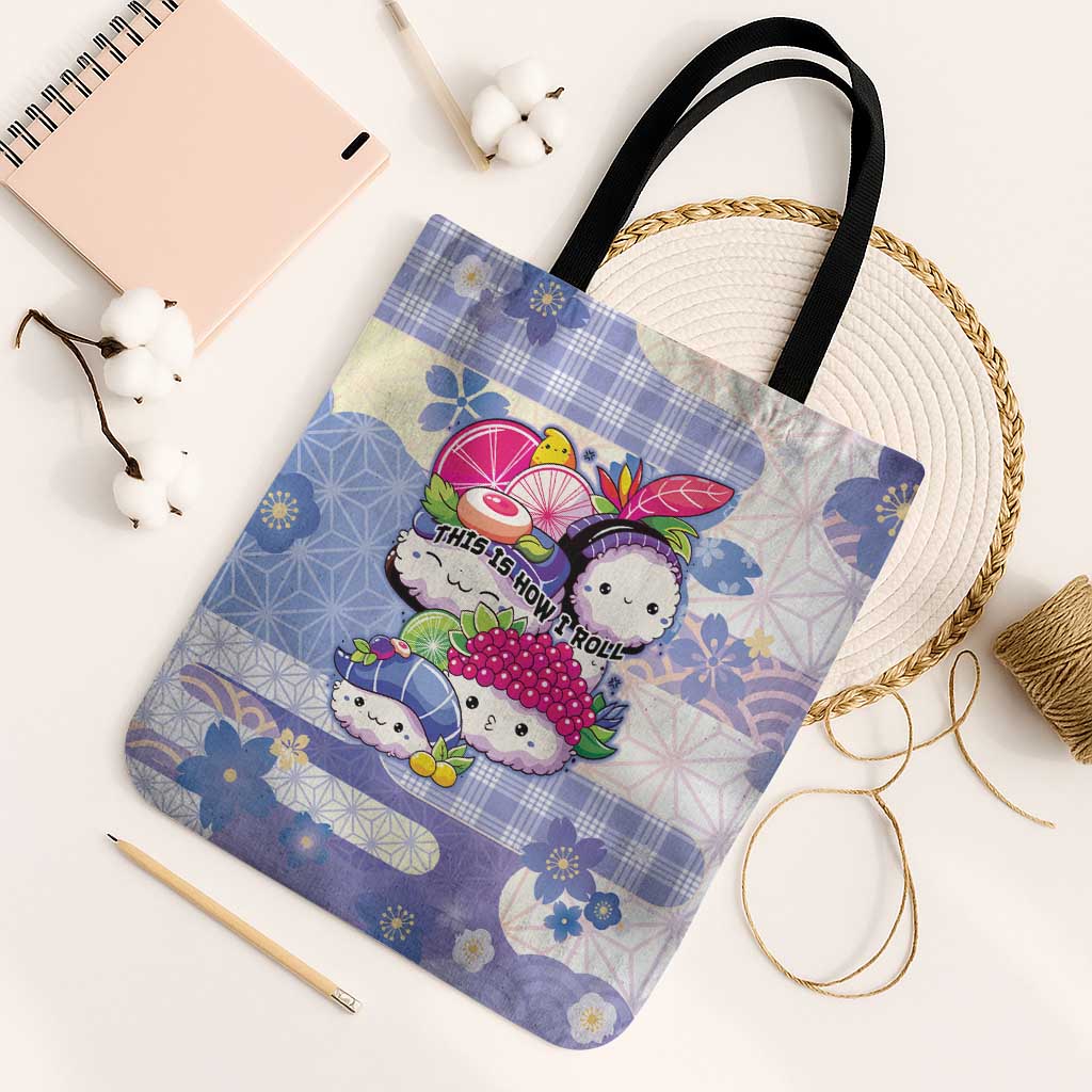 Japanese Kawaii Sushi Tote Bag Blue Wagara Palaka This Is How I Roll LT9 Black Strap One Size Blue - Polynesian Pride