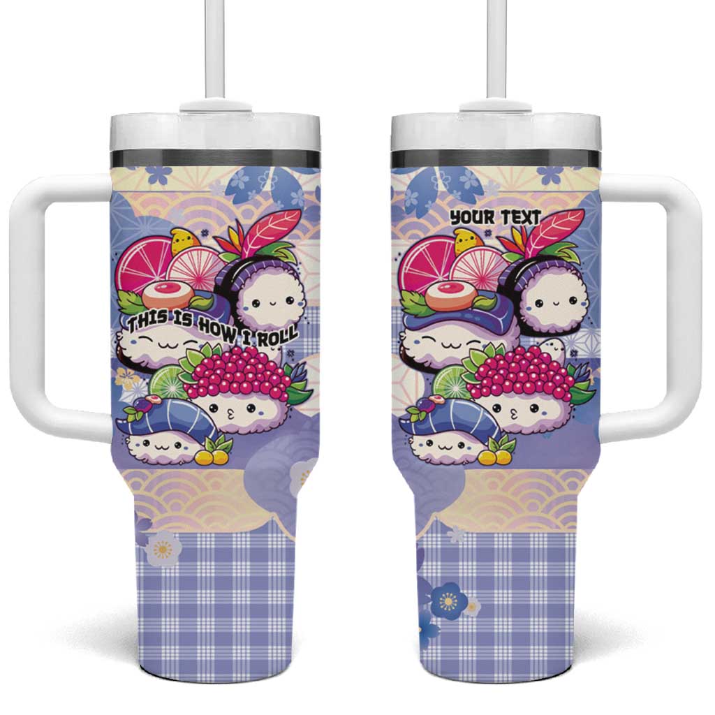 Personalized Japanese Kawaii Sushi Tumbler With Handle Blue Wagara Palaka This Is How I Roll LT9 One Size: 40 oz Blue - Polynesian Pride