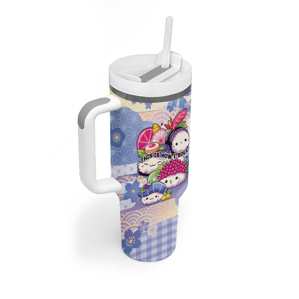 Personalized Japanese Kawaii Sushi Tumbler With Handle Blue Wagara Palaka This Is How I Roll LT9 - Polynesian Pride