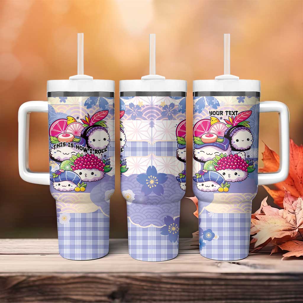 Personalized Japanese Kawaii Sushi Tumbler With Handle Blue Wagara Palaka This Is How I Roll LT9 - Polynesian Pride