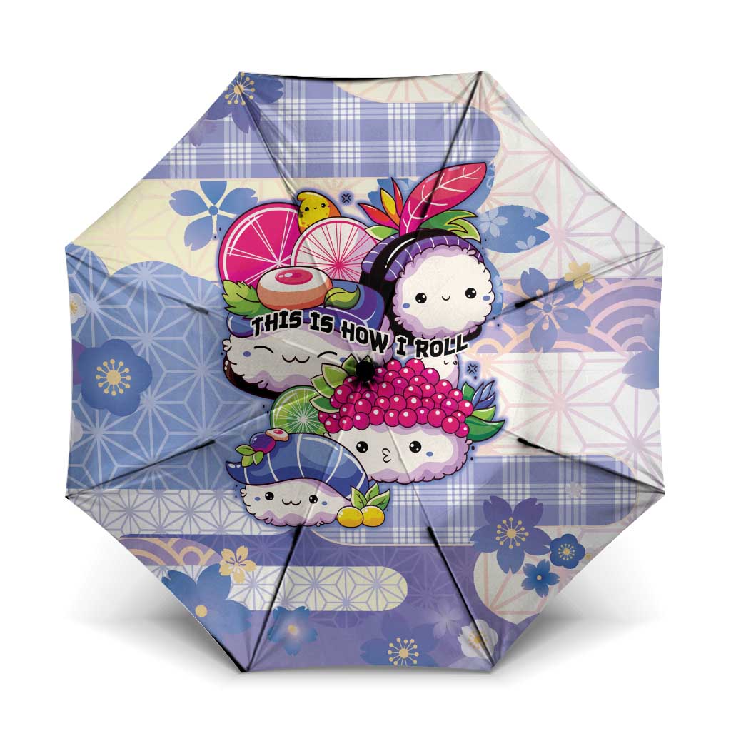 Japanese Kawaii Sushi Umbrella Blue Wagara Palaka This Is How I Roll LT9 One Size Folded 11.42 inch Opened Diameter 37.4 inch Blue - Polynesian Pride