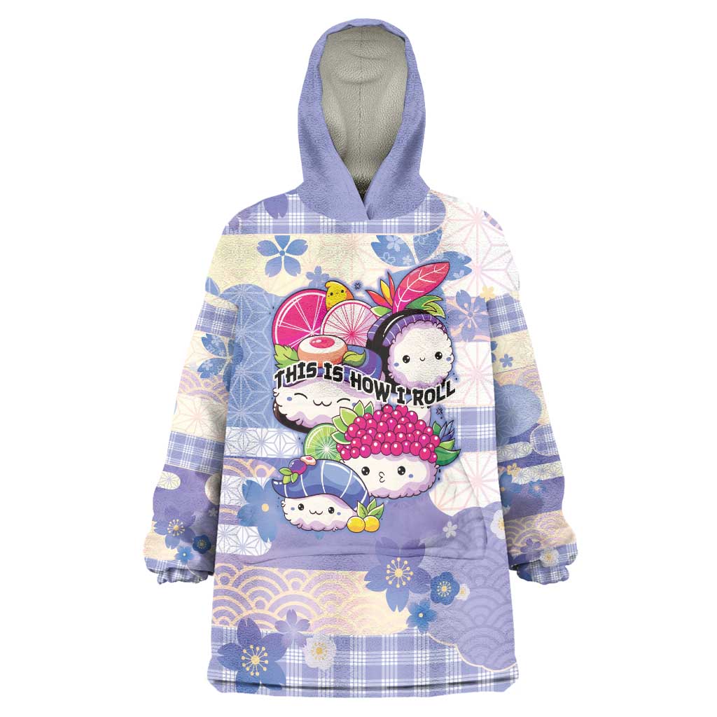 Personalized Japanese Kawaii Sushi Wearable Blanket Hoodie Blue Wagara Palaka This Is How I Roll LT9 One Size Blue - Polynesian Pride