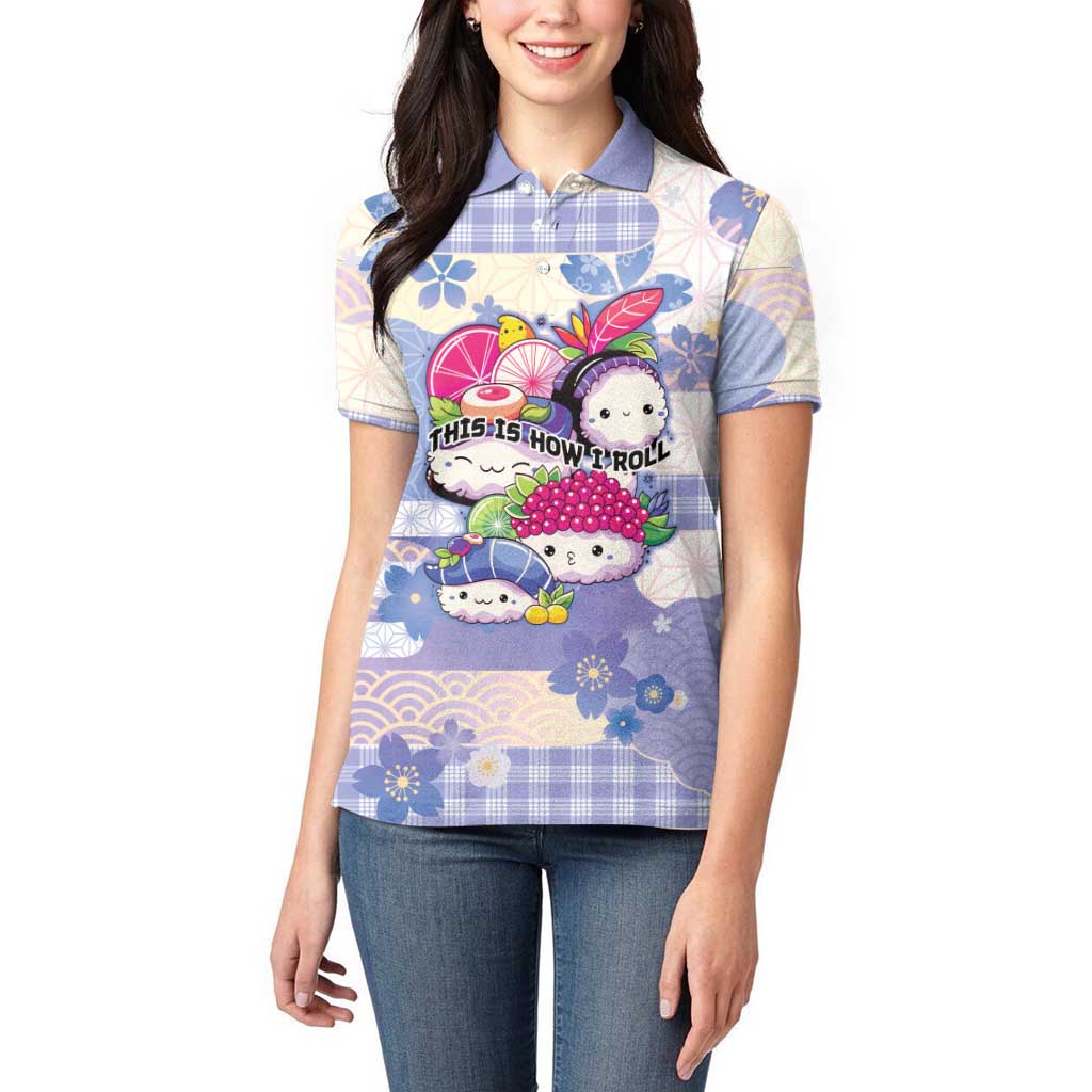 Personalized Japanese Kawaii Sushi Women Polo Shirt Blue Wagara Palaka This Is How I Roll LT9 - Polynesian Pride