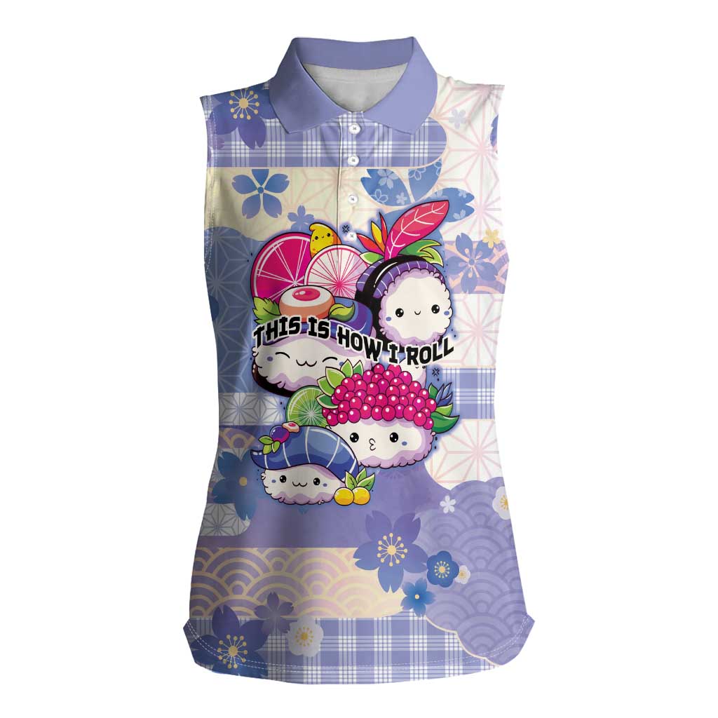 Personalized Japanese Kawaii Sushi Women Sleeveless Polo Shirt Blue Wagara Palaka This Is How I Roll LT9 Female Blue - Polynesian Pride