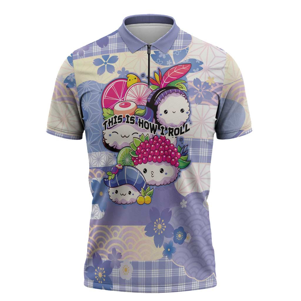 Personalized Japanese Kawaii Sushi Zipper Polo Shirt Blue Wagara Palaka This Is How I Roll LT9 Blue - Polynesian Pride