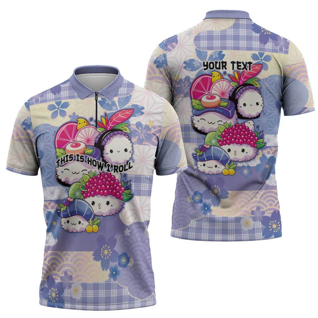 Personalized Japanese Kawaii Sushi Zipper Polo Shirt Blue Wagara Palaka This Is How I Roll LT9 - Polynesian Pride