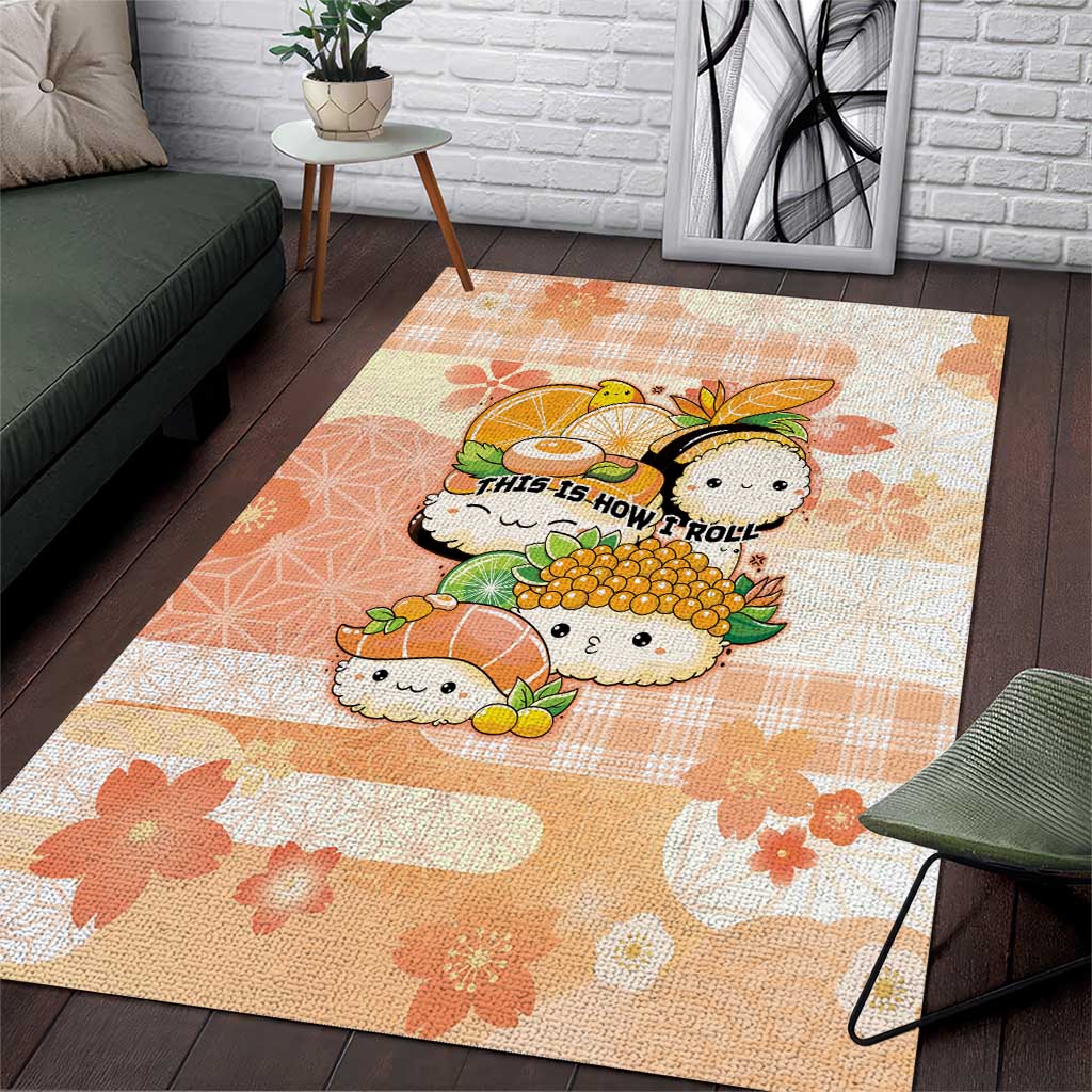 Japanese Kawaii Sushi Area Rug Peach Wagara Palaka This Is How I Roll LT9 Peach - Polynesian Pride