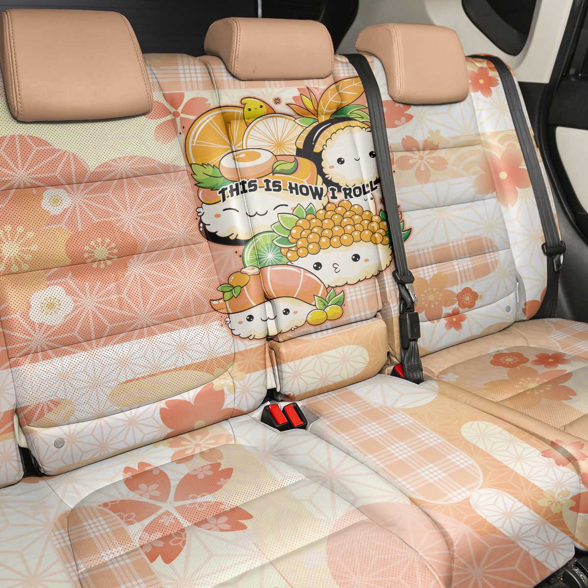 Japanese Kawaii Sushi Back Car Seat Cover Peach Wagara Palaka This Is How I Roll LT9 - Polynesian Pride