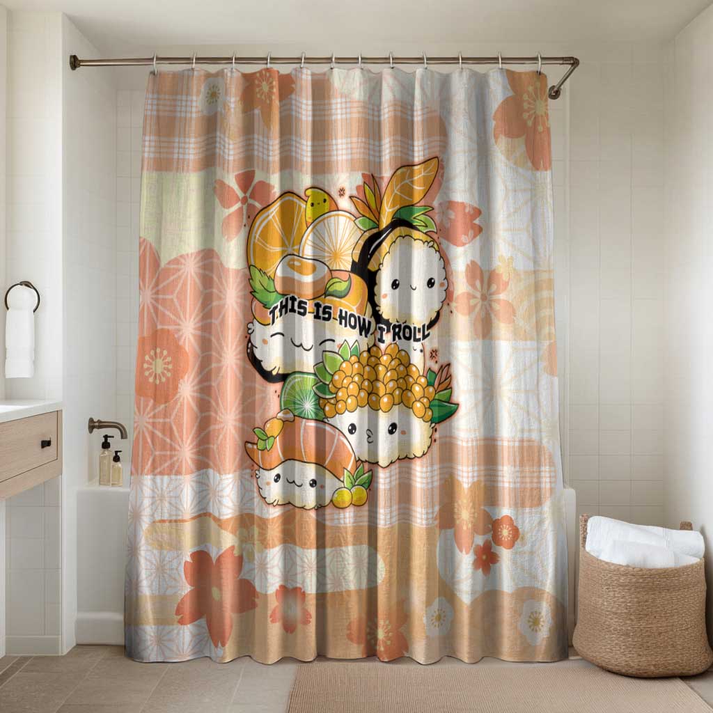 Japanese Kawaii Sushi Bathroom Set Peach Wagara Palaka This Is How I Roll LT9 Shower Curtain Only Peach - Polynesian Pride
