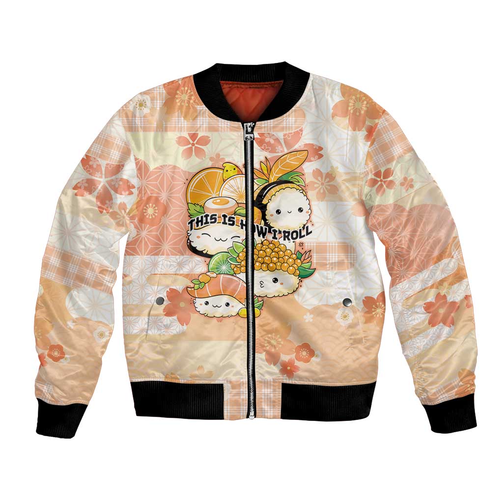 Personalized Japanese Kawaii Sushi Bomber Jacket Peach Wagara Palaka This Is How I Roll LT9 Unisex Peach - Polynesian Pride