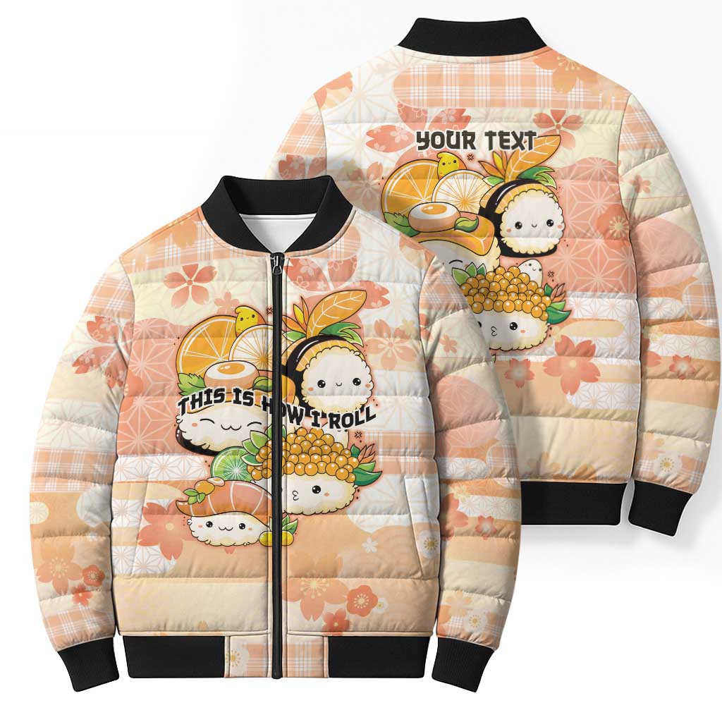 Personalized Japanese Kawaii Sushi Bomber Puffer Jacket Peach Wagara Palaka This Is How I Roll LT9 - Polynesian Pride