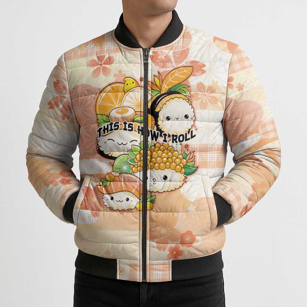 Personalized Japanese Kawaii Sushi Bomber Puffer Jacket Peach Wagara Palaka This Is How I Roll LT9 - Polynesian Pride