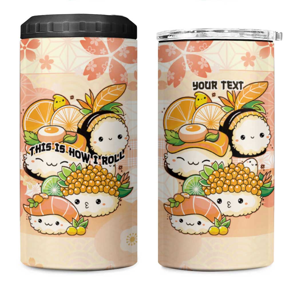 Personalized Japanese Kawaii Sushi 4 in 1 Can Cooler Tumbler Peach Wagara Palaka This Is How I Roll LT9 One Size: 16 oz Peach - Polynesian Pride