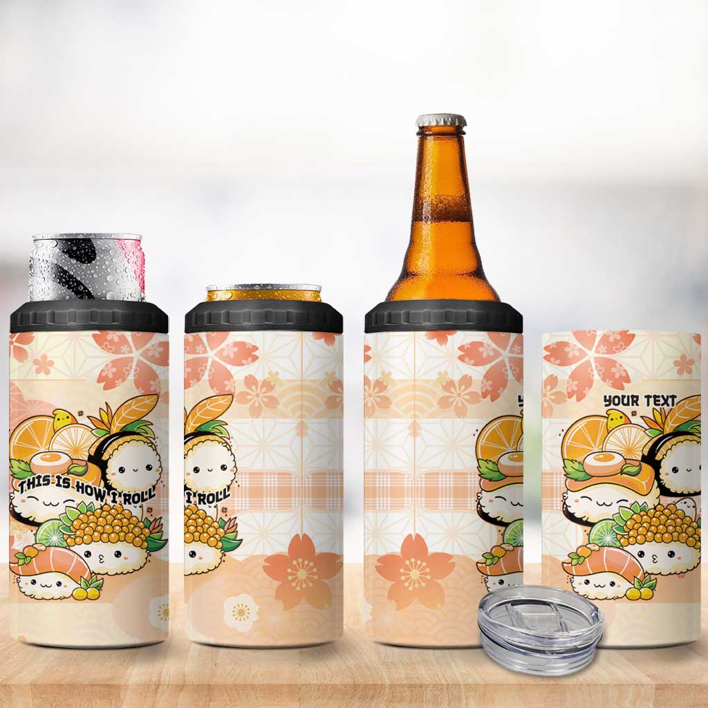 Personalized Japanese Kawaii Sushi 4 in 1 Can Cooler Tumbler Peach Wagara Palaka This Is How I Roll LT9 - Polynesian Pride