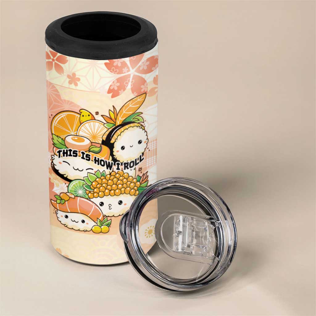 Personalized Japanese Kawaii Sushi 4 in 1 Can Cooler Tumbler Peach Wagara Palaka This Is How I Roll LT9 - Polynesian Pride