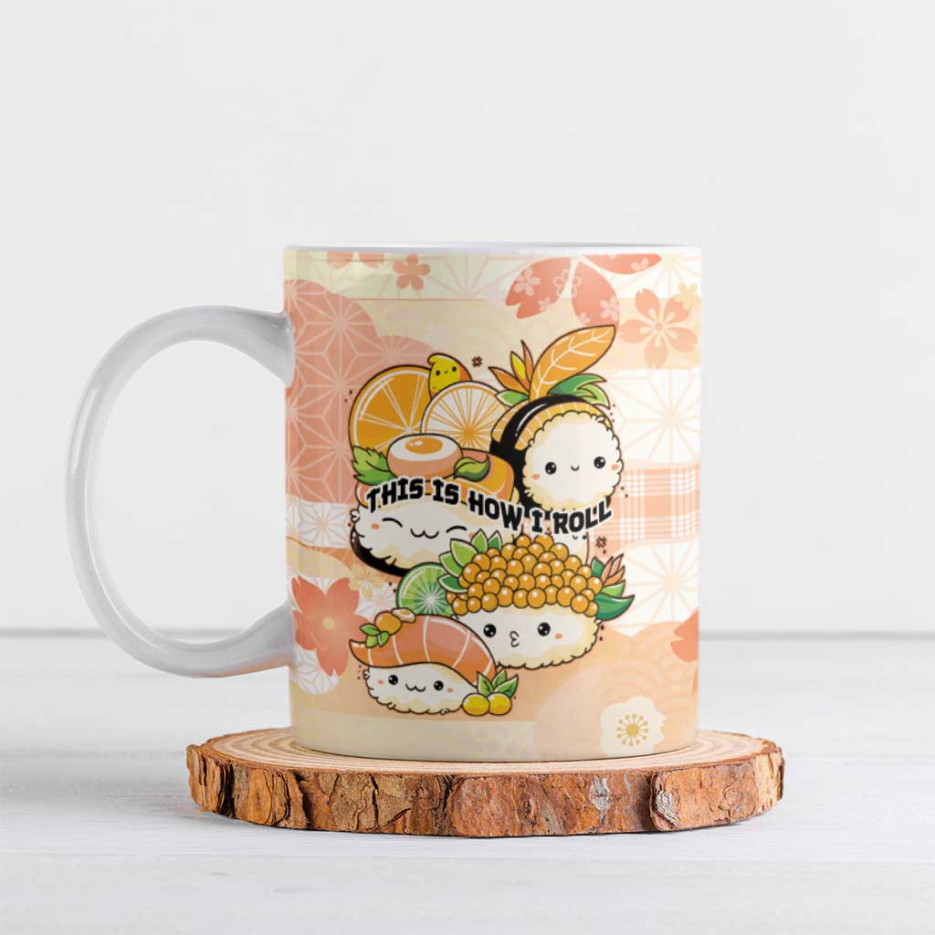 Personalized Japanese Kawaii Sushi Ceramic Mug Peach Wagara Palaka This Is How I Roll