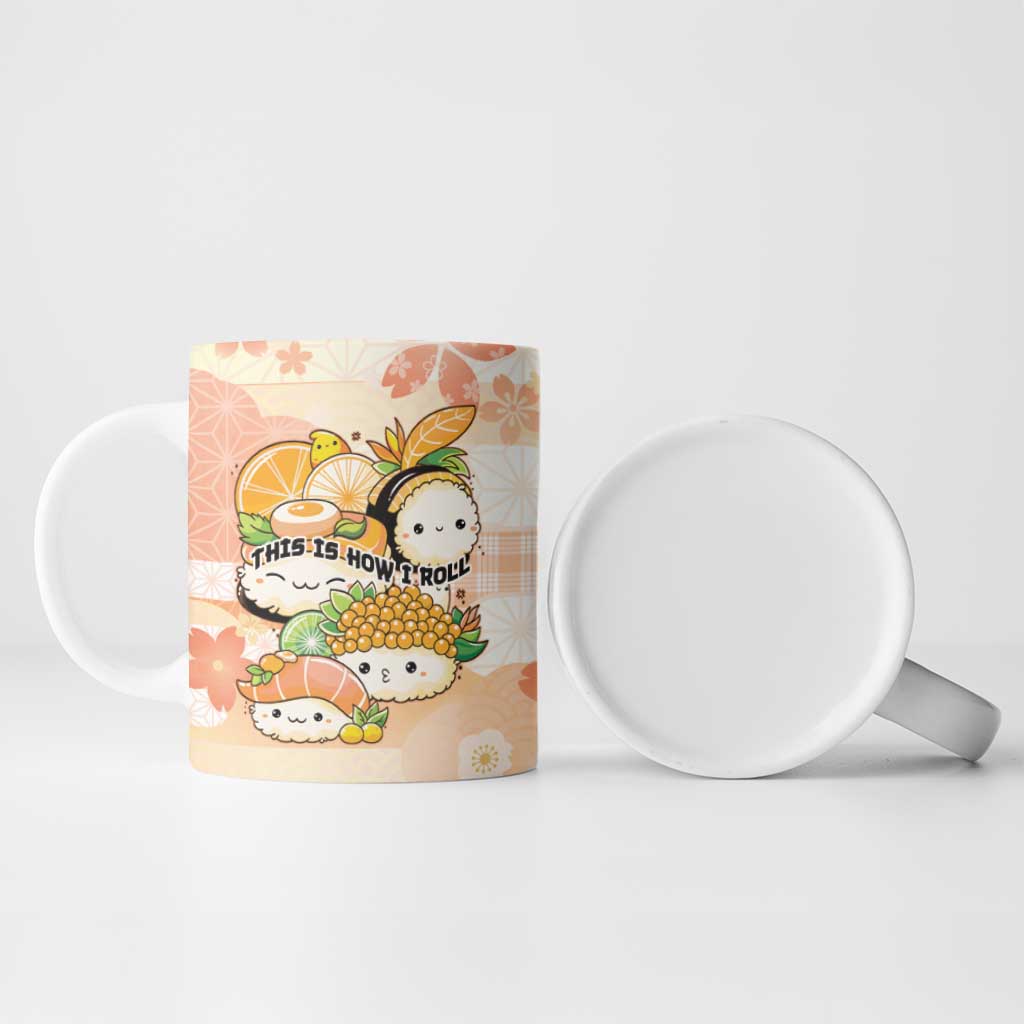 Personalized Japanese Kawaii Sushi Ceramic Mug Peach Wagara Palaka This Is How I Roll