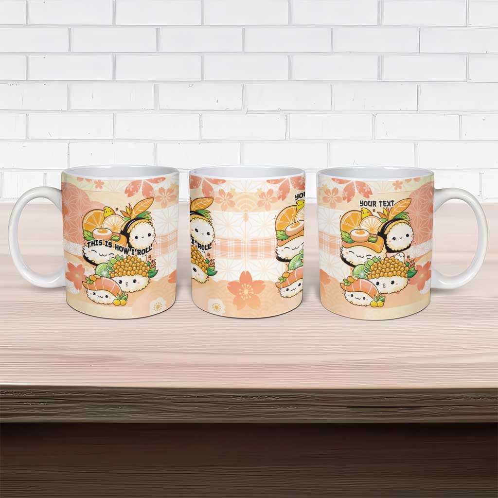 Personalized Japanese Kawaii Sushi Ceramic Mug Peach Wagara Palaka This Is How I Roll