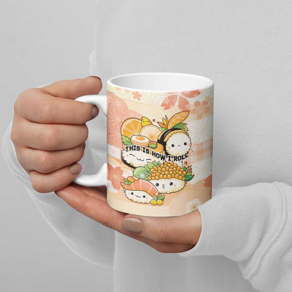 Personalized Japanese Kawaii Sushi Ceramic Mug Peach Wagara Palaka This Is How I Roll