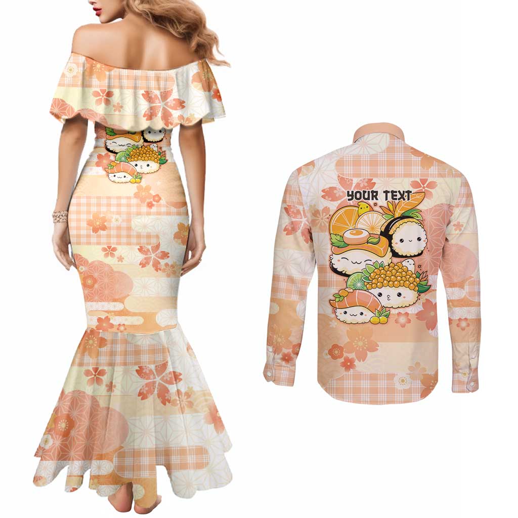 Personalized Japanese Kawaii Sushi Couples Matching Mermaid Dress and Long Sleeve Button Shirt Peach Wagara Palaka This Is How I Roll