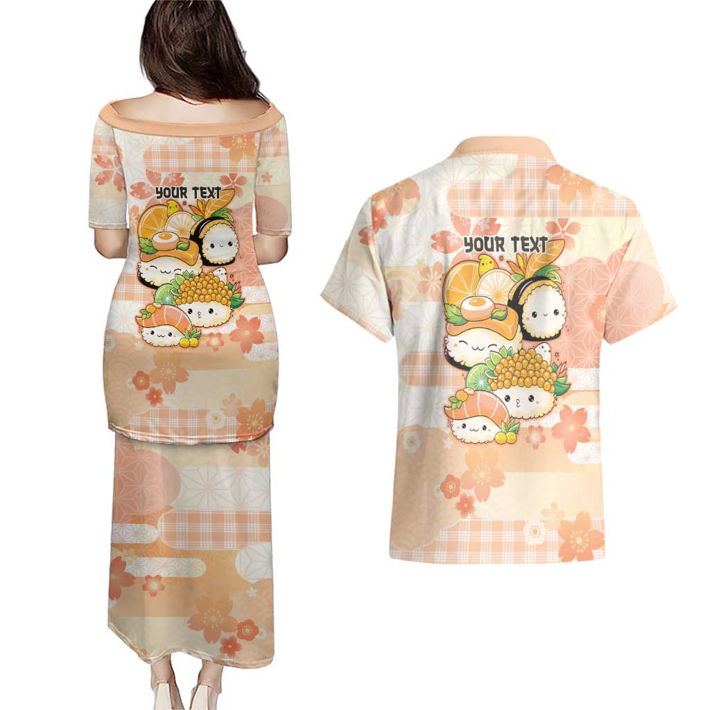 Personalized Japanese Kawaii Sushi Couples Matching Puletasi and Hawaiian Shirt Peach Wagara Palaka This Is How I Roll LT9 - Polynesian Pride