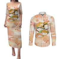 Personalized Japanese Kawaii Sushi Couples Matching Puletasi and Long Sleeve Button Shirt Peach Wagara Palaka This Is How I Roll LT9 Peach - Polynesian Pride