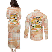 Personalized Japanese Kawaii Sushi Couples Matching Puletasi and Long Sleeve Button Shirt Peach Wagara Palaka This Is How I Roll LT9 - Polynesian Pride