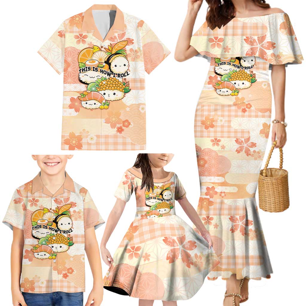 Personalized Japanese Kawaii Sushi Family Matching Mermaid Dress and Hawaiian Shirt Peach Wagara Palaka This Is How I Roll LT9 - Polynesian Pride