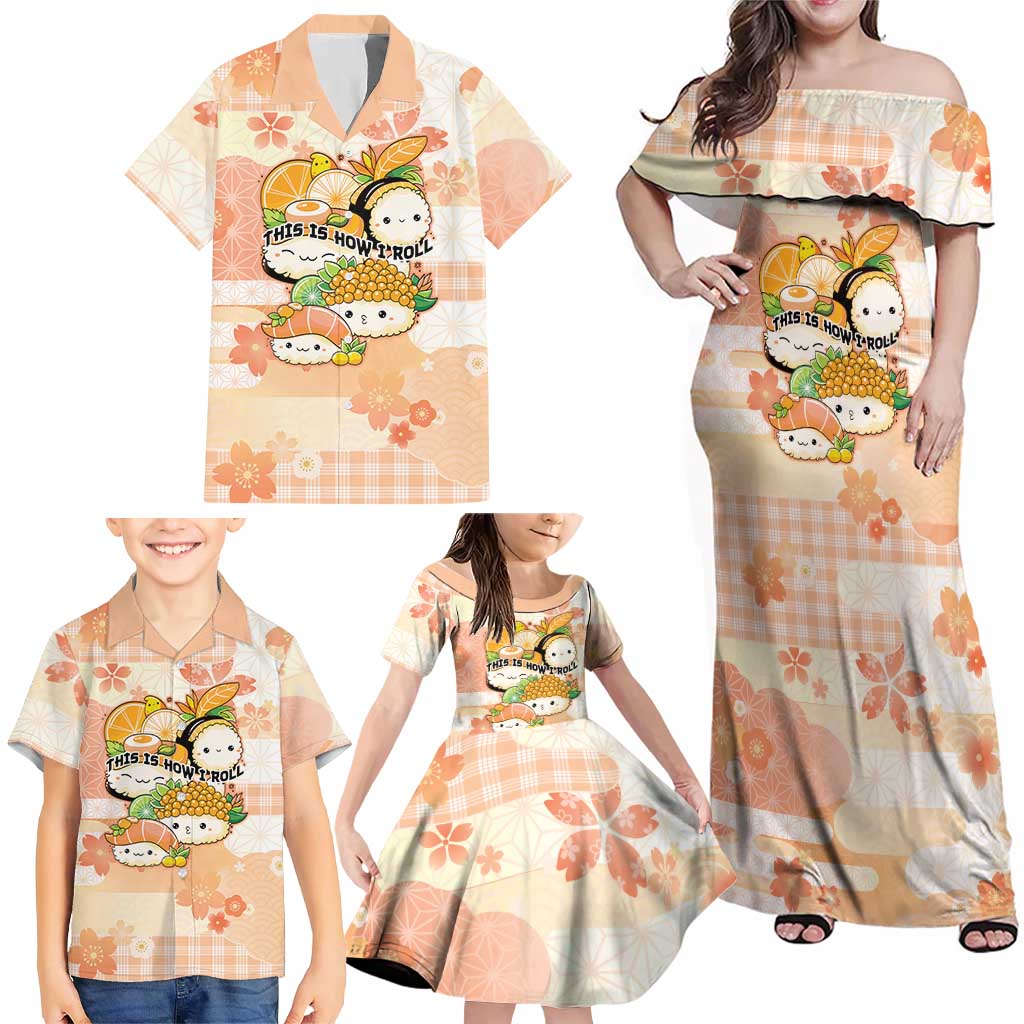 Personalized Japanese Kawaii Sushi Family Matching Off Shoulder Maxi Dress and Hawaiian Shirt Peach Wagara Palaka This Is How I Roll LT9 - Polynesian Pride