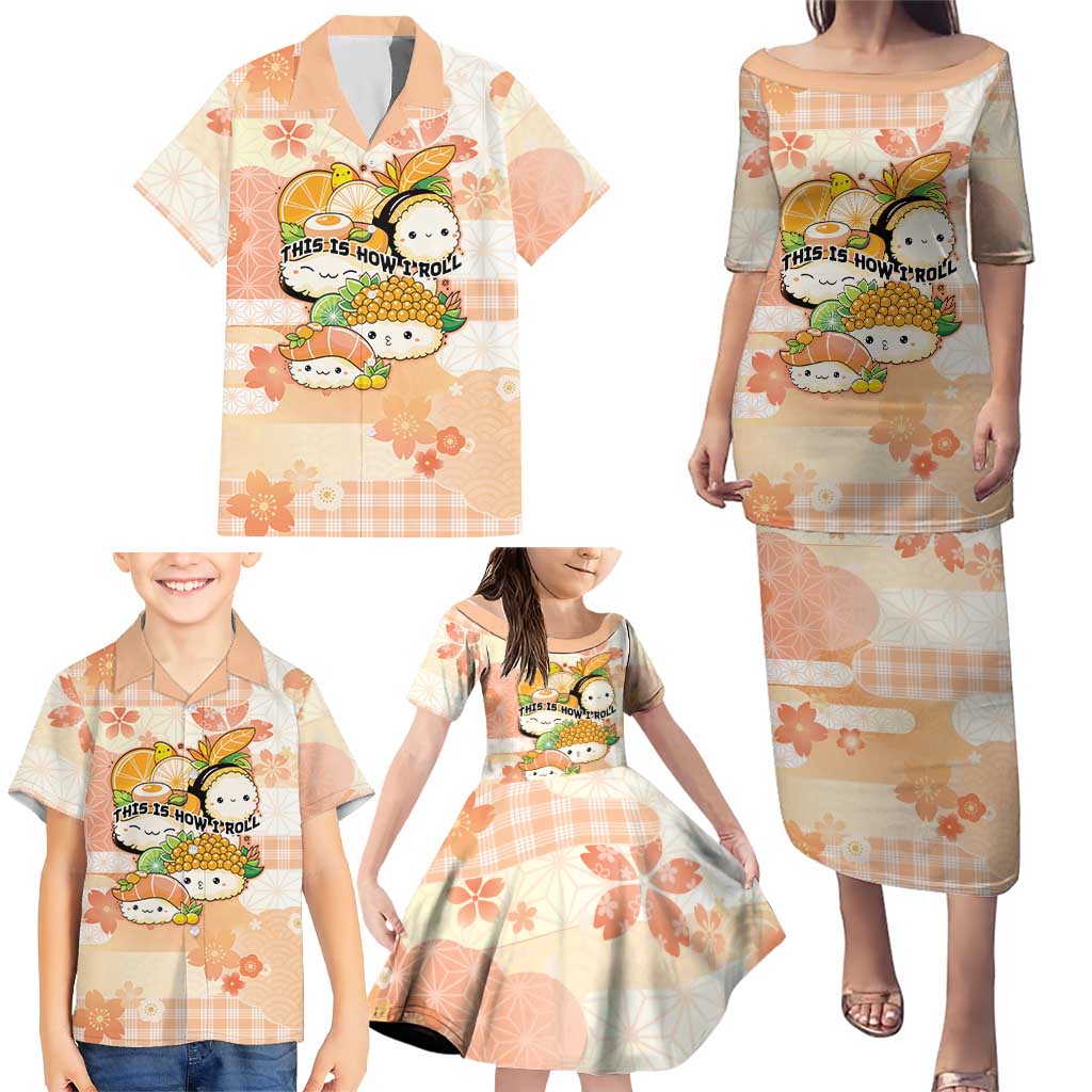 Personalized Japanese Kawaii Sushi Family Matching Puletasi and Hawaiian Shirt Peach Wagara Palaka This Is How I Roll LT9 - Polynesian Pride