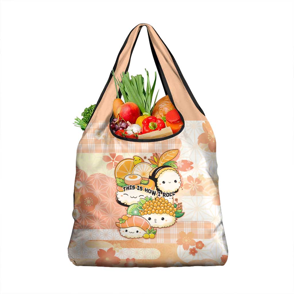 Japanese Kawaii Sushi Grocery Bag Peach Wagara Palaka This Is How I Roll LT9 1-pack One Size Peach - Polynesian Pride