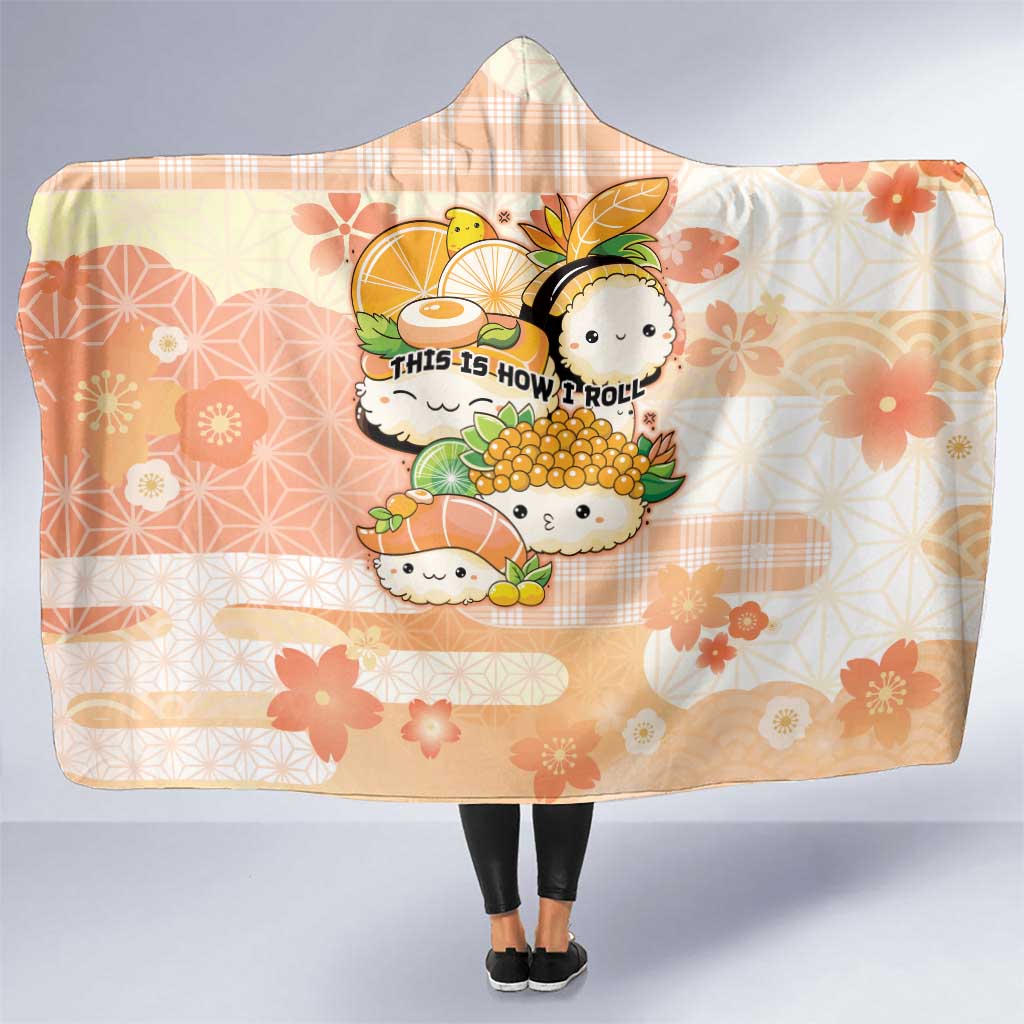 Japanese Kawaii Sushi Hooded Blanket Peach Wagara Palaka This Is How I Roll LT9 One Size Peach - Polynesian Pride