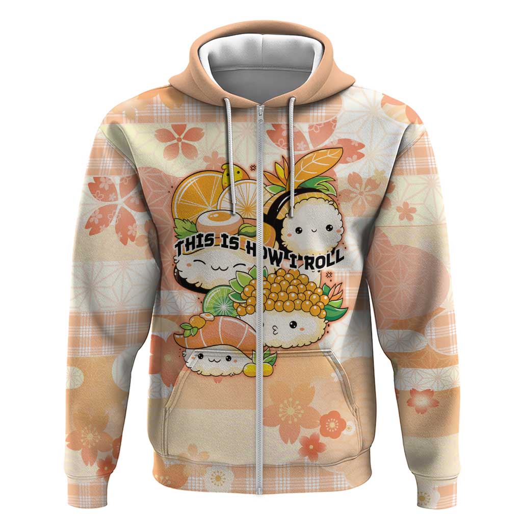 Personalized Japanese Kawaii Sushi Hoodie Peach Wagara Palaka This Is How I Roll LT9 Zip Hoodie Peach - Polynesian Pride