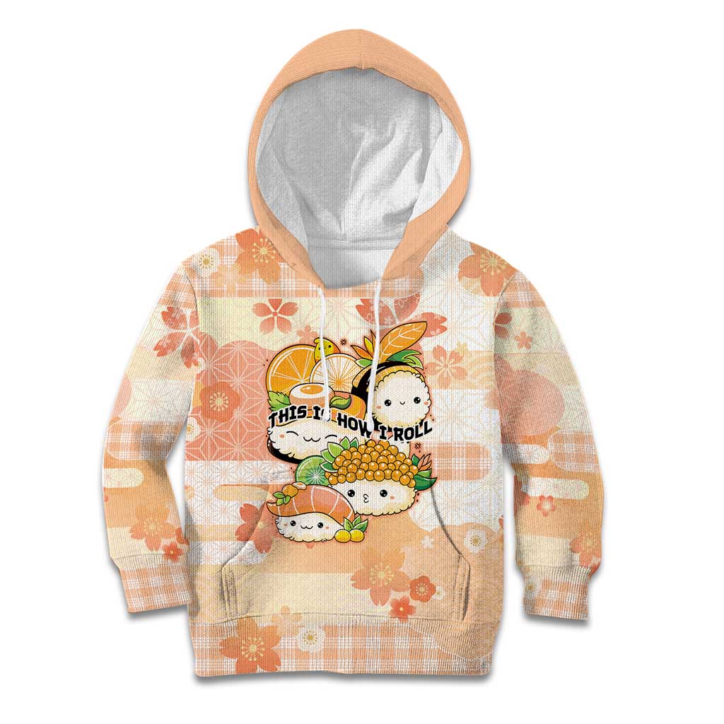 Personalized Japanese Kawaii Sushi Kid Hoodie Peach Wagara Palaka This Is How I Roll LT9 Hoodie Peach - Polynesian Pride