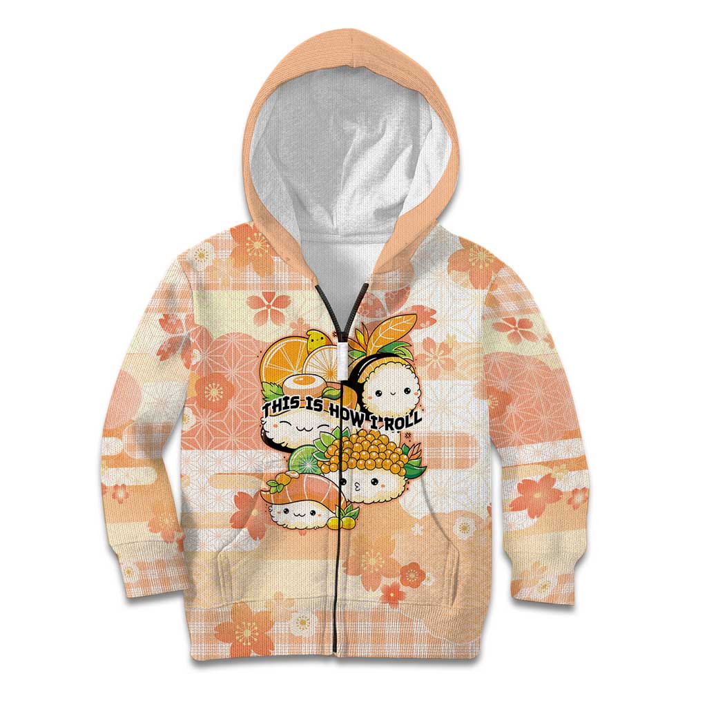 Personalized Japanese Kawaii Sushi Kid Hoodie Peach Wagara Palaka This Is How I Roll LT9 Zip Hoodie Peach - Polynesian Pride