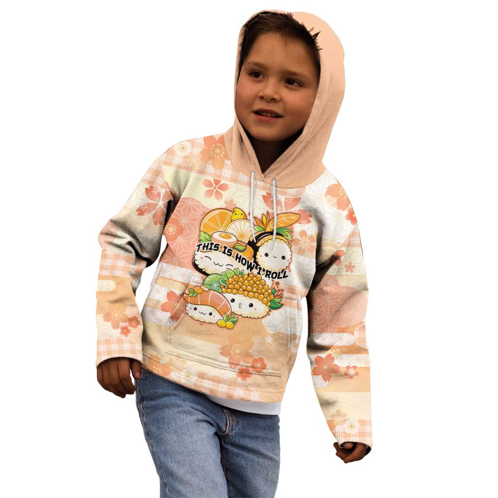 Personalized Japanese Kawaii Sushi Kid Hoodie Peach Wagara Palaka This Is How I Roll LT9 - Polynesian Pride