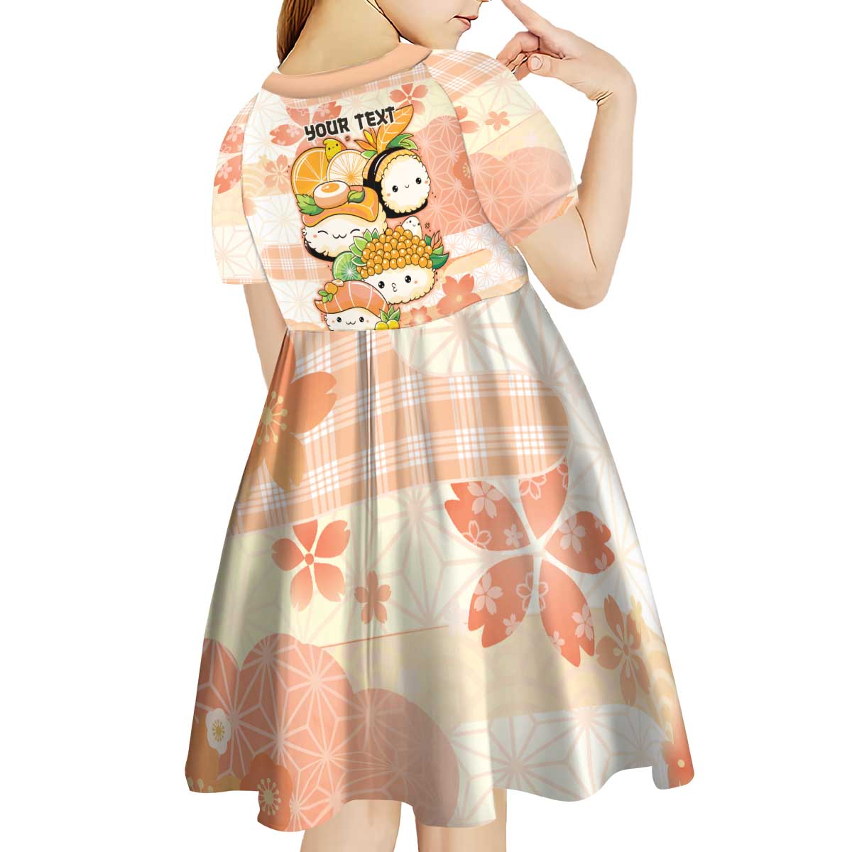 Personalized Japanese Kawaii Sushi Kid Short Sleeve Dress Peach Wagara Palaka This Is How I Roll LT9 - Polynesian Pride