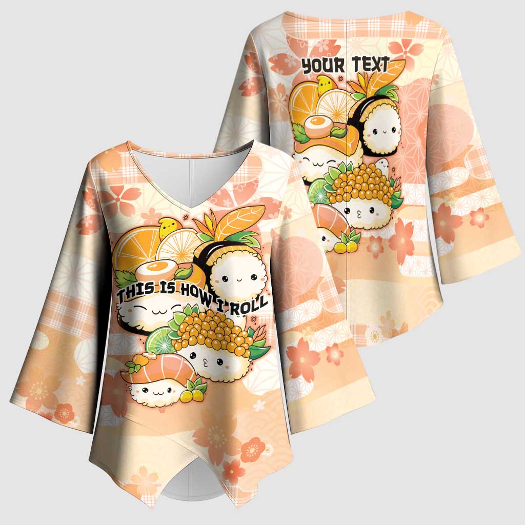 Personalized Japanese Kawaii Sushi Kimono Sleeve Blouse Peach Wagara Palaka This Is How I Roll LT9 - Polynesian Pride