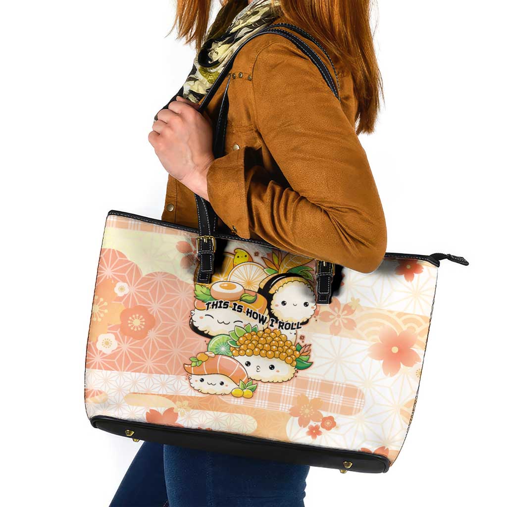 Japanese Kawaii Sushi Leather Tote Bag Peach Wagara Palaka This Is How I Roll LT9 Peach - Polynesian Pride