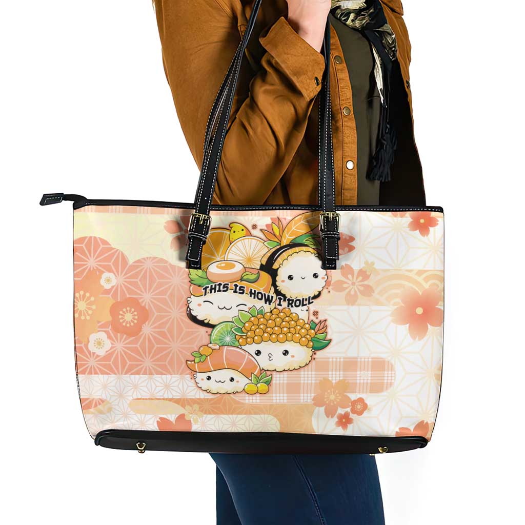 Japanese Kawaii Sushi Leather Tote Bag Peach Wagara Palaka This Is How I Roll LT9 - Polynesian Pride