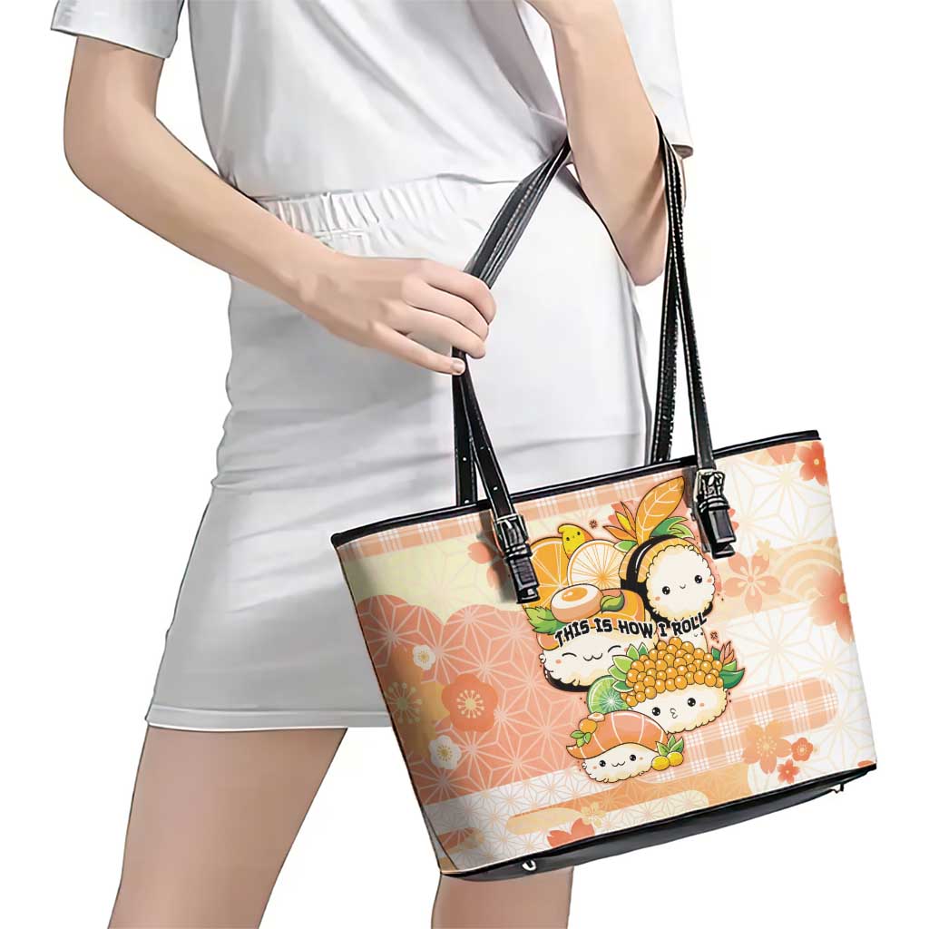 Japanese Kawaii Sushi Leather Tote Bag Peach Wagara Palaka This Is How I Roll LT9 - Polynesian Pride