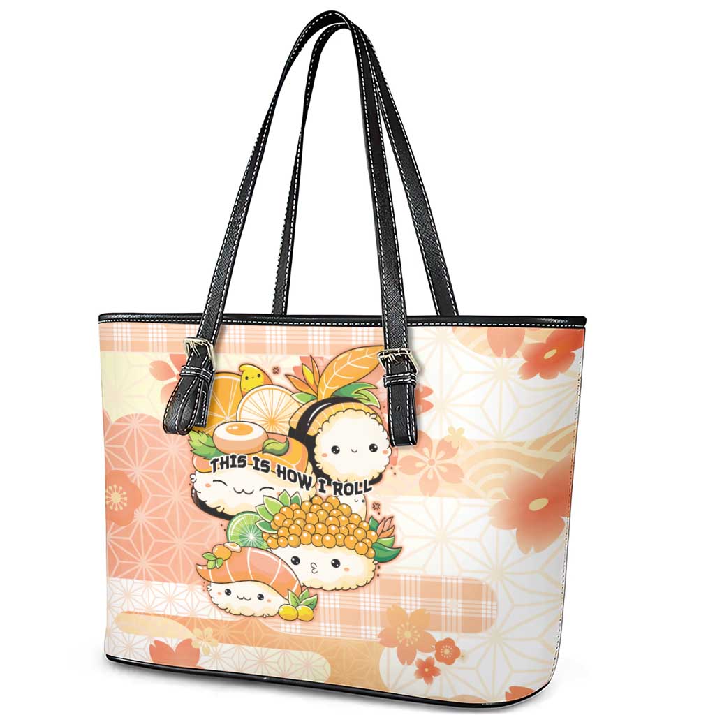 Japanese Kawaii Sushi Leather Tote Bag Peach Wagara Palaka This Is How I Roll LT9 - Polynesian Pride