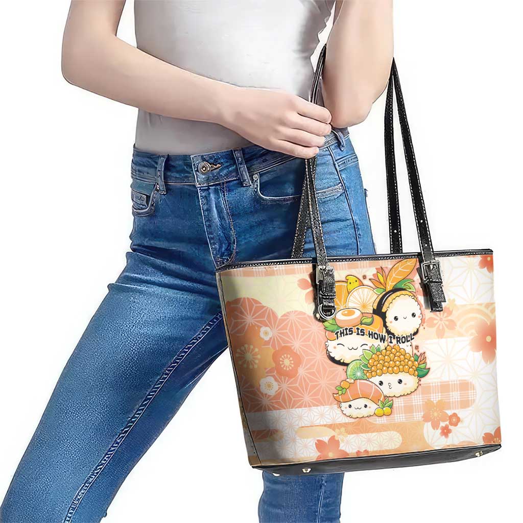 Japanese Kawaii Sushi Leather Tote Bag Peach Wagara Palaka This Is How I Roll LT9 - Polynesian Pride
