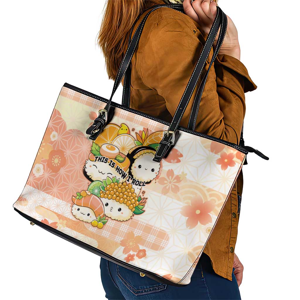 Japanese Kawaii Sushi Leather Tote Bag Peach Wagara Palaka This Is How I Roll LT9 - Polynesian Pride