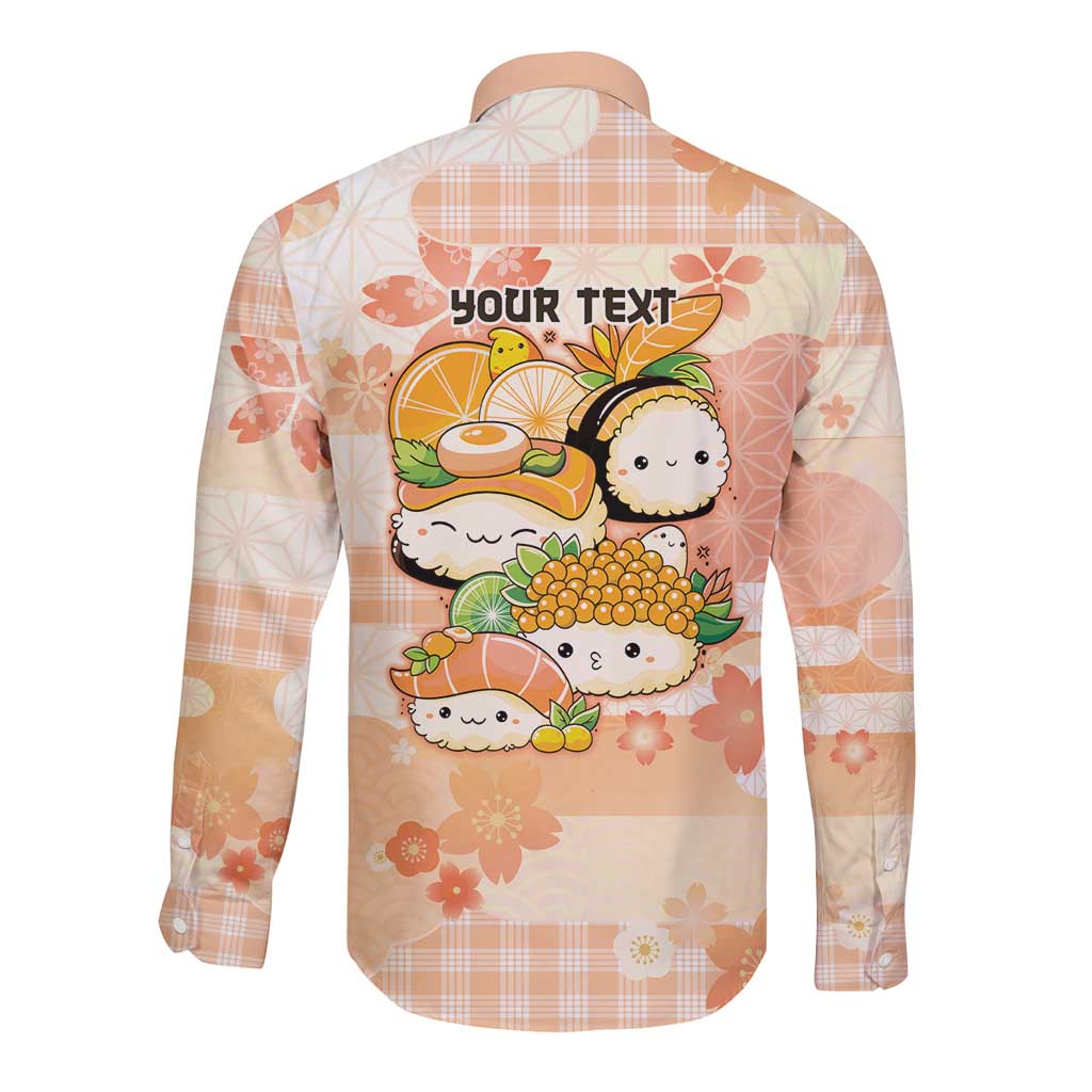 Personalized Japanese Kawaii Sushi Long Sleeve Button Shirt Peach Wagara Palaka This Is How I Roll LT9 - Polynesian Pride