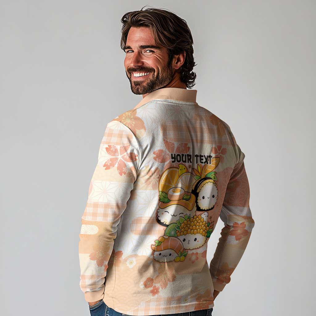 Personalized Japanese Kawaii Sushi Long Sleeve Polo Shirt Peach Wagara Palaka This Is How I Roll LT9 - Polynesian Pride