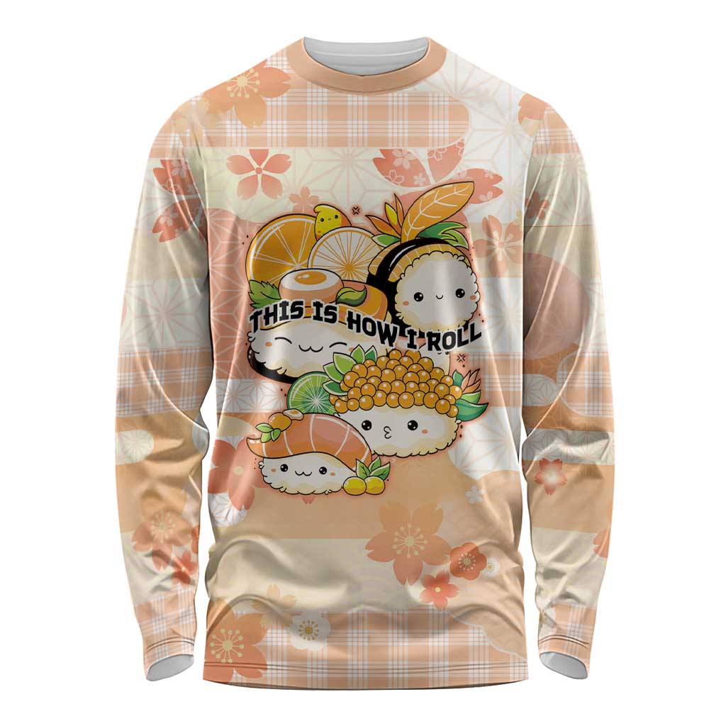 Personalized Japanese Kawaii Sushi Long Sleeve Shirt Peach Wagara Palaka This Is How I Roll LT9 Unisex Peach - Polynesian Pride