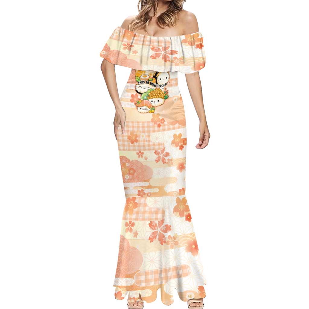Personalized Japanese Kawaii Sushi Mermaid Dress Peach Wagara Palaka This Is How I Roll LT9 - Polynesian Pride